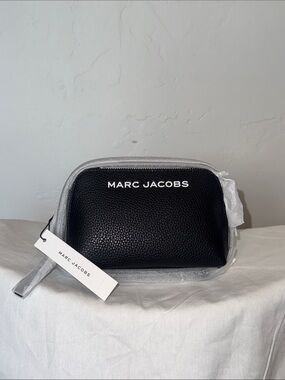 Marc Jacobs Bold SLG Small Black Leather Crossbody Pouch Bag with White Logo